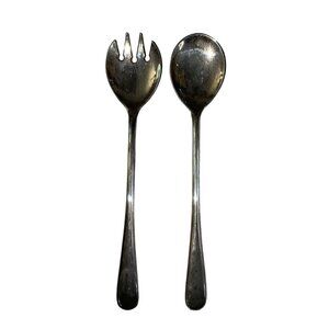 Vintage Salad Serving Utensils Used Silverplated Made in Italy Two Piece Spoon F
